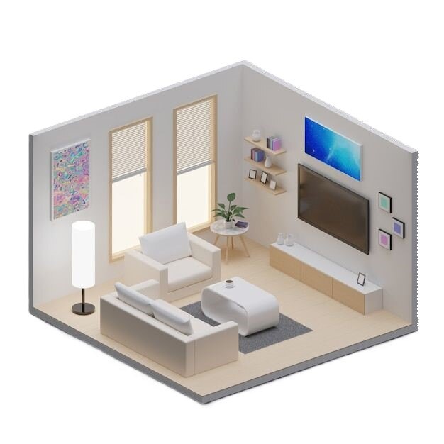 Premium Photo _ Isometric living room open inside interior architecture 3d rendering